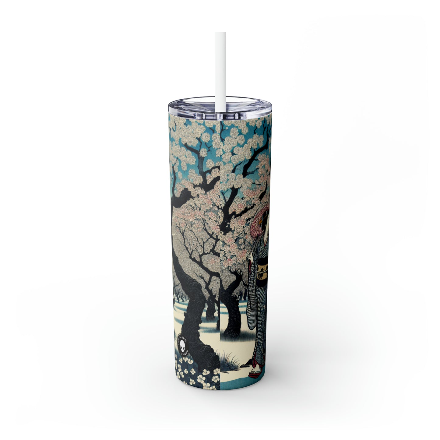 "Blossoming Sky" - The Alien Maars® Skinny Tumbler avec paille 20oz Ukiyo-e (impression japonaise sur bois)