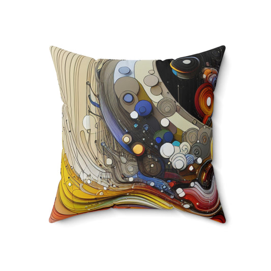 "Urban Chaos: A Neo-Expressionist Cityscape"- The Alien Spun Polyester Square Pillow Neo-Expressionism