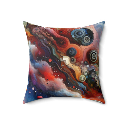 "Temporal Flux: A Surreal Journey through Abstract Shapes and Vibrant Colors"- The Alien Spun Polyester Square Pillow Avant-garde Art