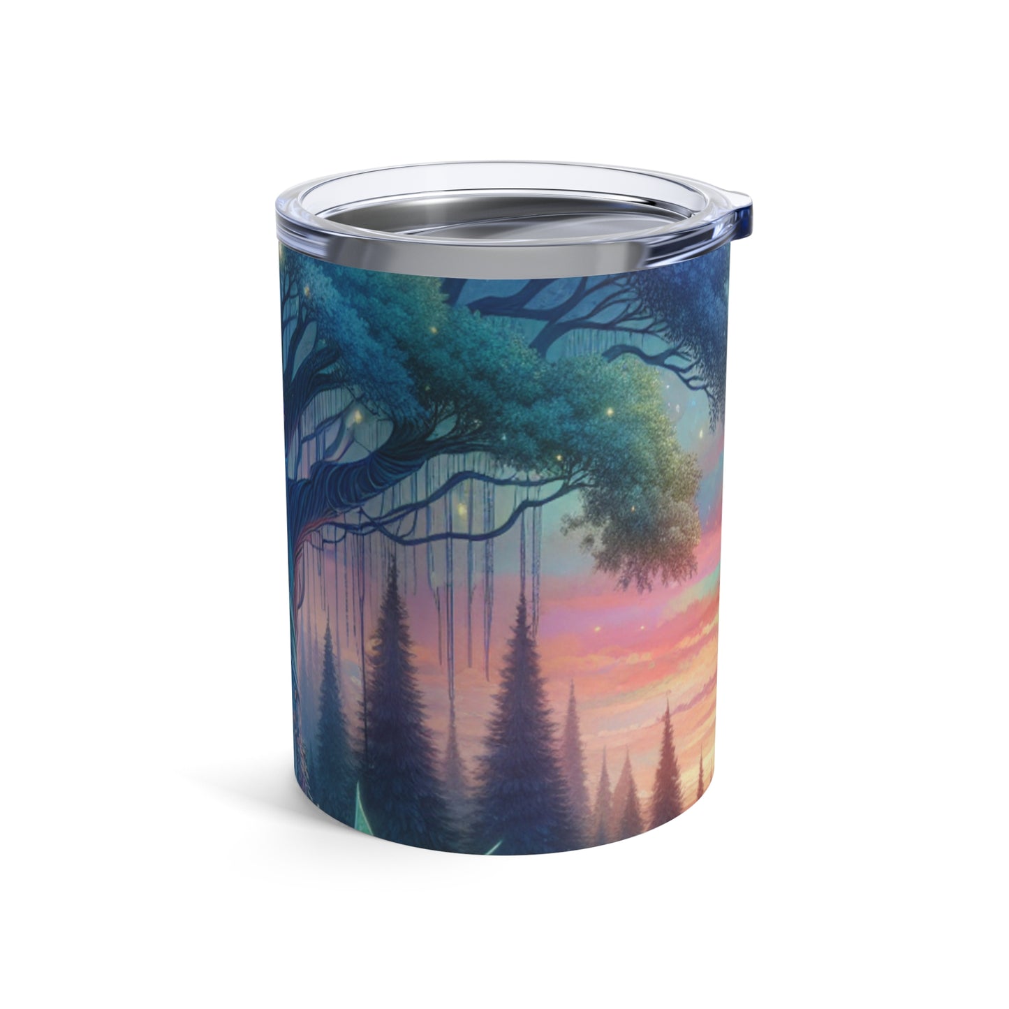 "Atardecer encantado: una pintura de un bosque mágico" - Vaso Alien de 10 oz