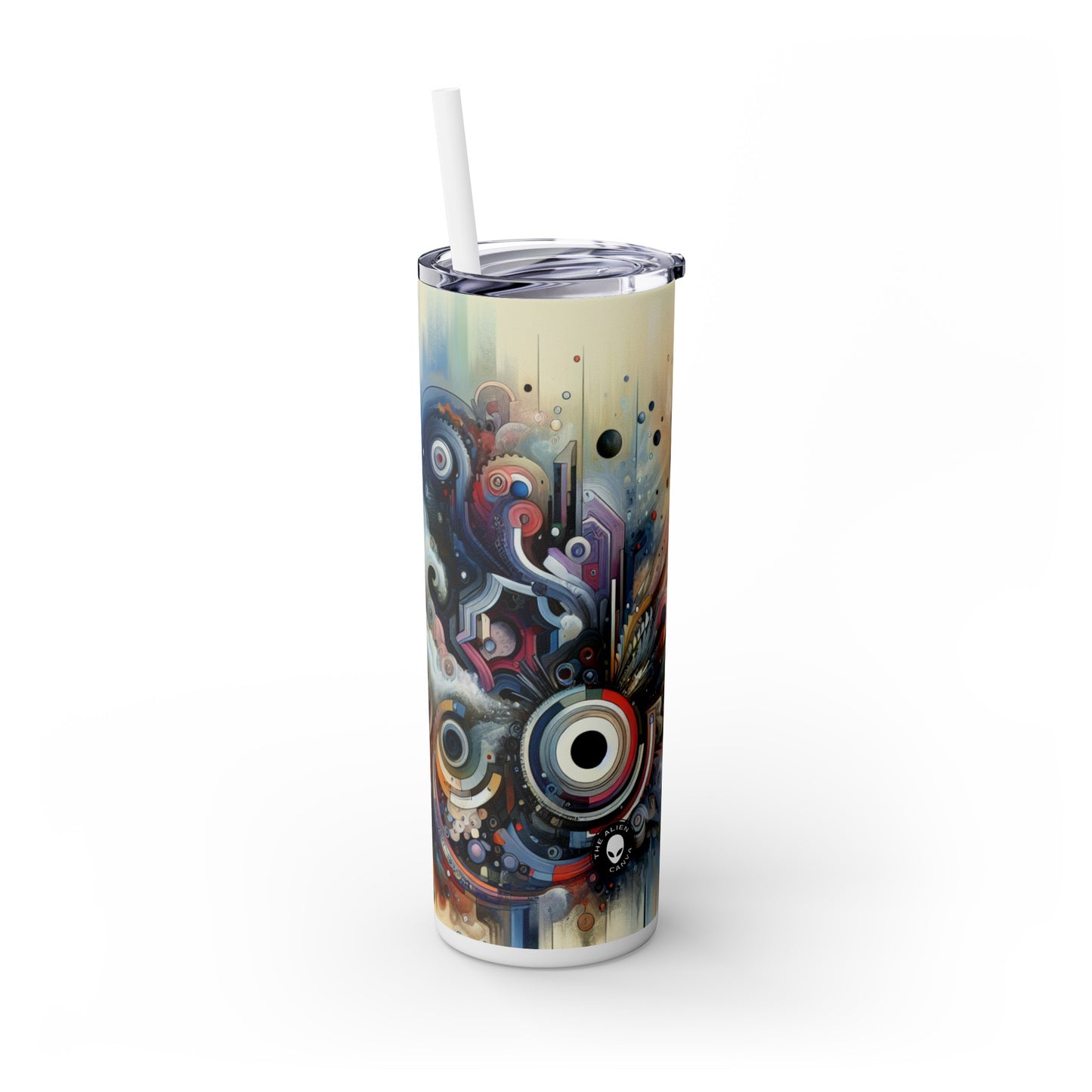 "Temporal Flux: Un viaje surrealista a través de formas abstractas y colores vibrantes" - El vaso delgado con pajita Alien Maars® de 20 oz Arte de vanguardia