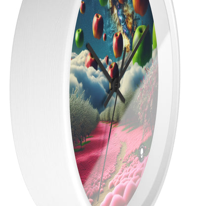 "Apple Sky and Pink Flower Carpet: A Surreal Landscape" - The Alien Wall Clock