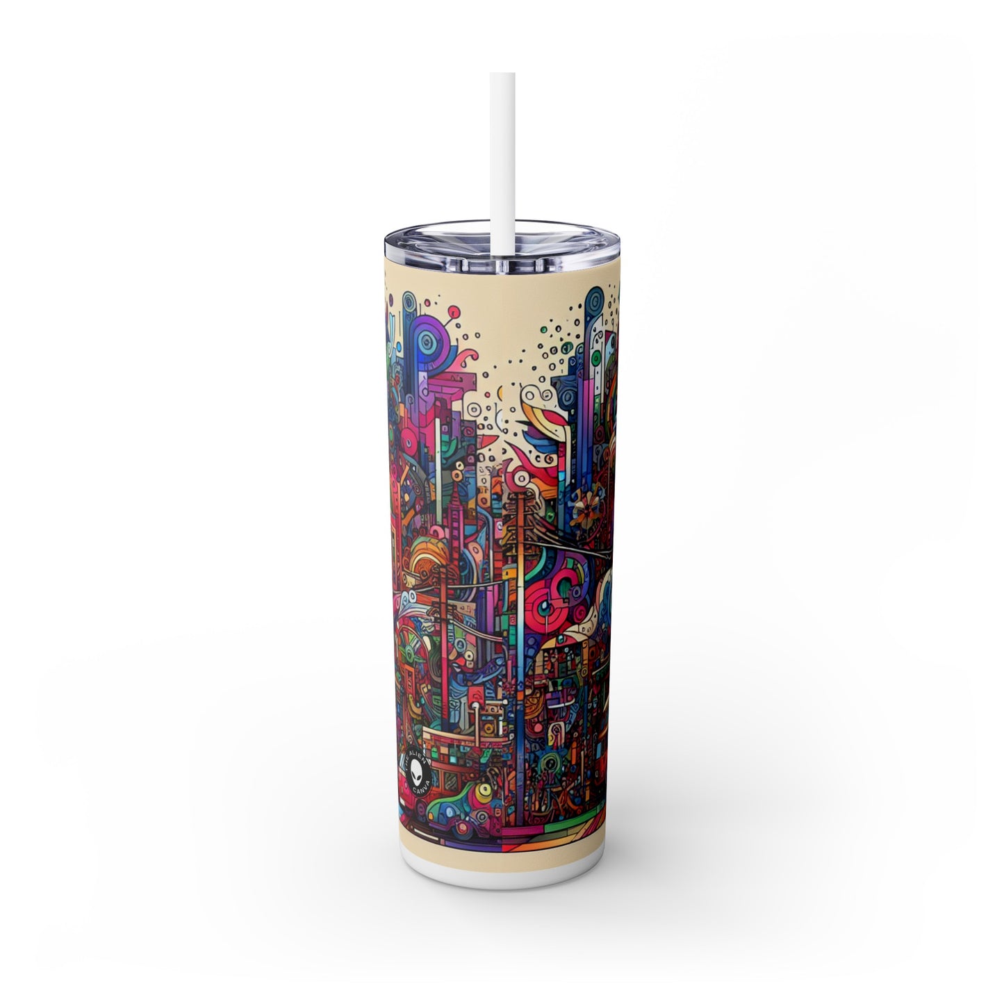 "Unity in Diversity: A Graffiti Mural of the Animal Kingdom" - The Alien Maars® Skinny Tumbler with Straw 20oz Graffiti Art