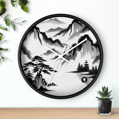 "Reflet de montagne : une peinture à l'encre zen sereine" - L'horloge murale Alien Peinture à l'encre Zen