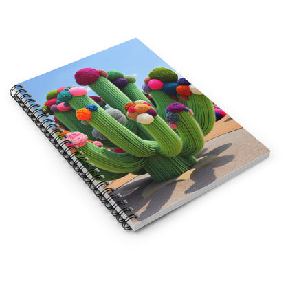 "Cactus llenos de hilo en el cielo" - Cuaderno de espiral alienígena (línea reglada) Estilo bombardeo de hilo (arte con fibras)