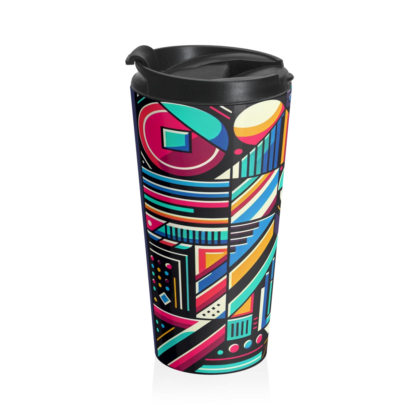 "Neon Geométrico Pop" - The Alien Taza de Viaje de Acero Inoxidable Estilo Arte Contemporáneo