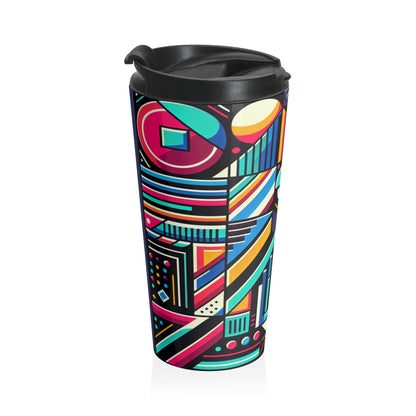 "Neon Geometric Pop" - The Alien Stainless Steel Travel Mug Contemporary Art Style