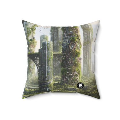 "Nature's Reclamation: A Futuristic Cityscape"- The Alien Spun Polyester Square Pillow