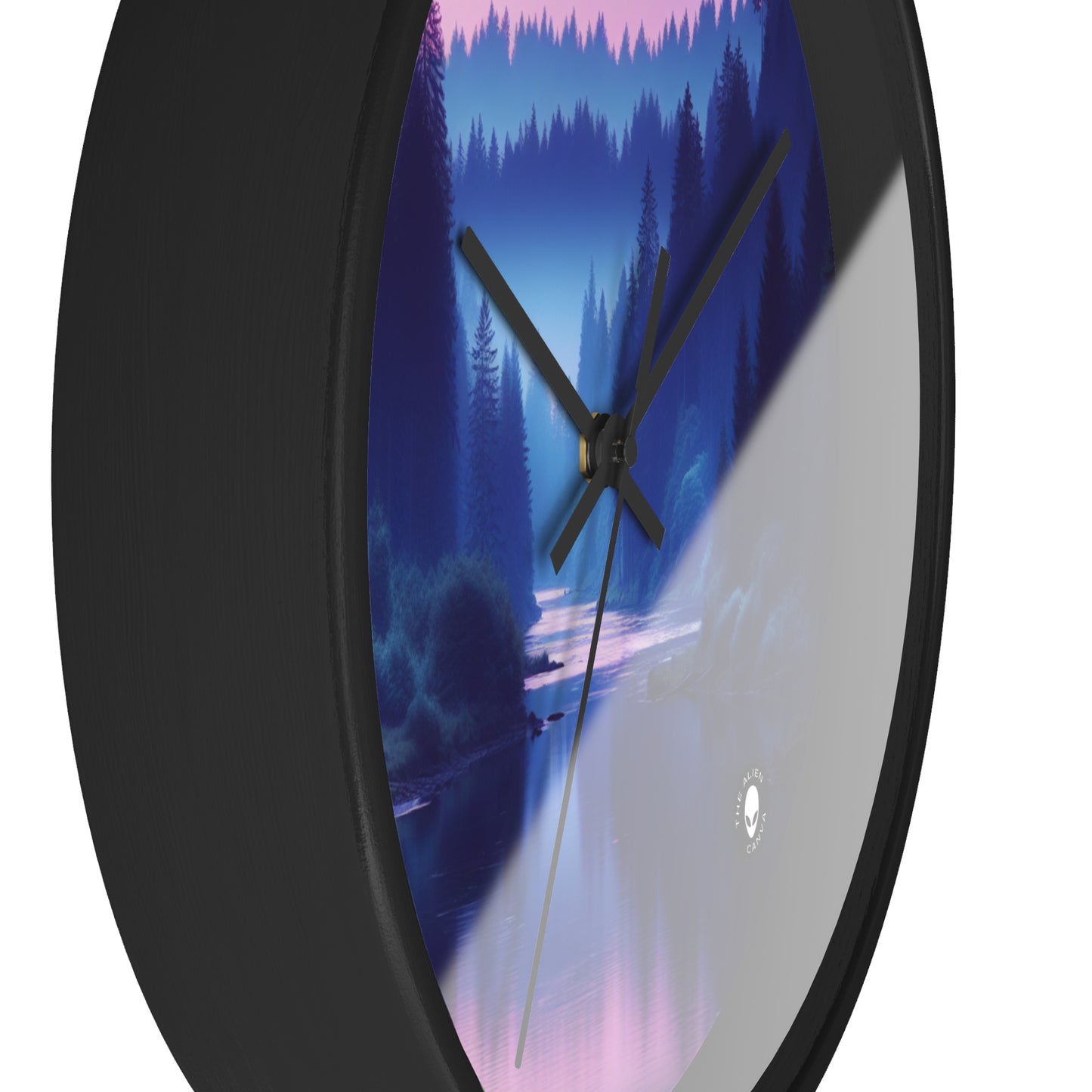 "Twilight Tranquility: Forest River Reflections" - The Alien Wall Clock