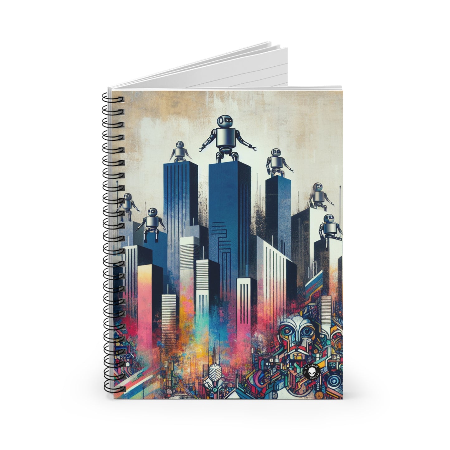 "Robotic Cityscape: A Futuristic Mural" - The Alien Spiral Notebook (Ruled Line) Street Art / Graffiti