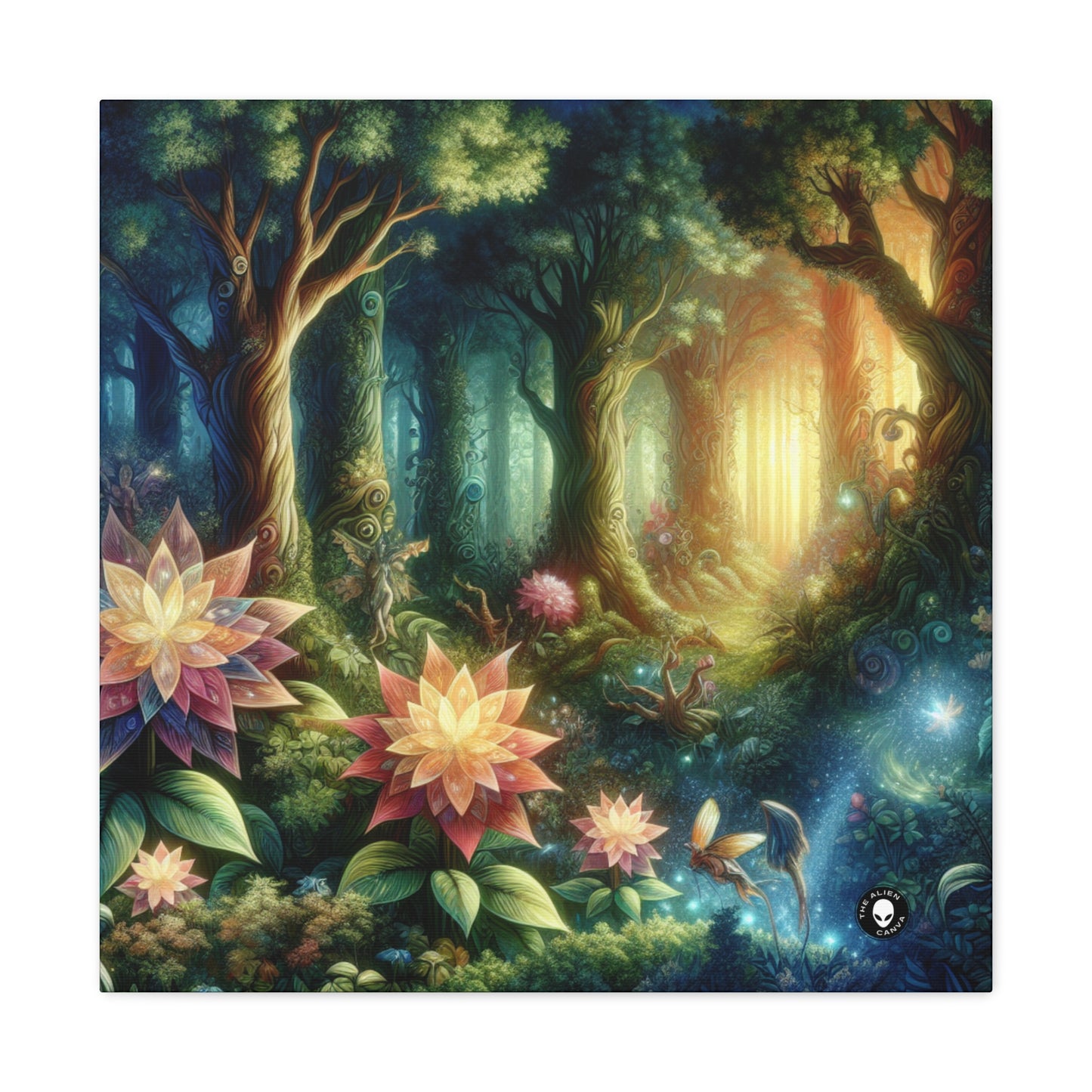 Enchanted Woodland: Glowing Blossoms and Mystical Beings - The Alien Canva