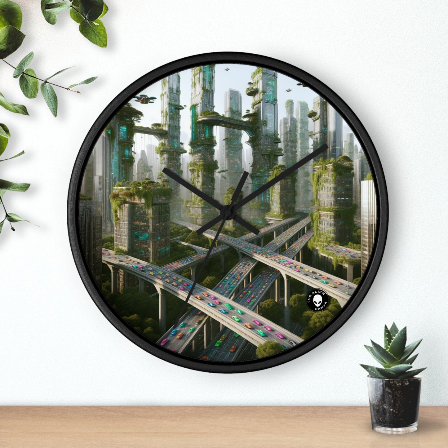 "Utopía futurista: naturaleza y tecnología en armonía" - El reloj de pared alienígena