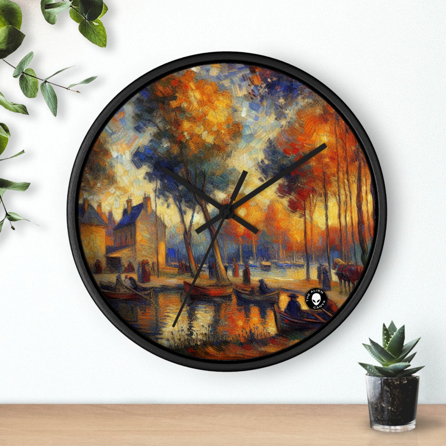 "Rainy Evening: A Post-Impressionist Cityscape" - The Alien Wall Clock Post-Impressionism