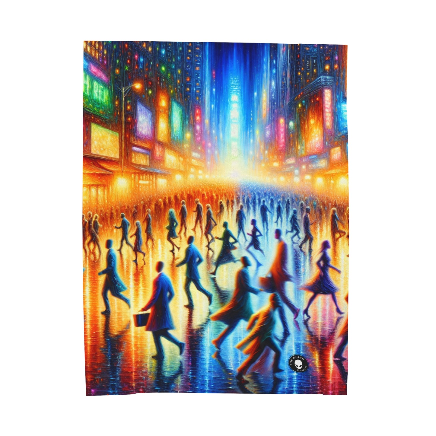 "Neon Nightscapes: A Symphony of City Chaos" - The Alien Velveteen Plush Blanket