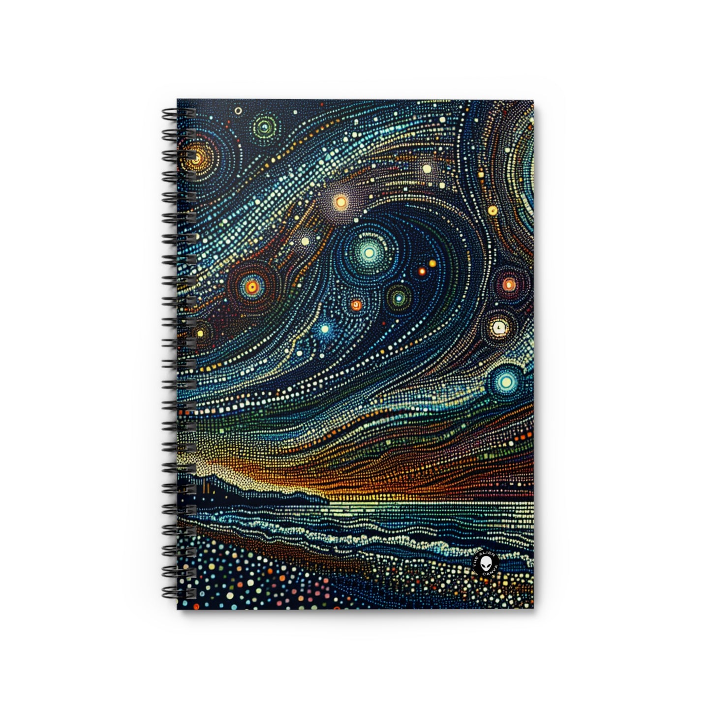 "Starry Dots: A Celestial Mosaic" - The Alien Spiral Notebook (Ruled Line) Pointillism