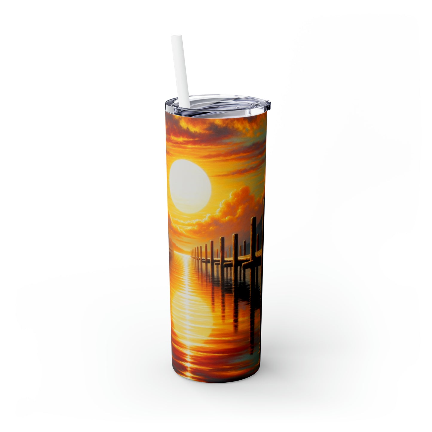 "Golden Reflections" - Vaso delgado con pajita de Alien Maars® de 20 oz estilo impresionista