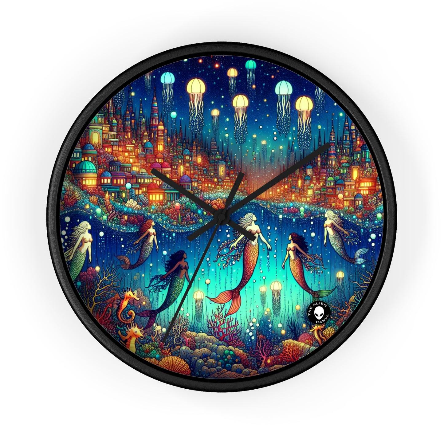 "Glowing Jellyfish City: A Whimsical Underwater World" - The Alien Wall Clock