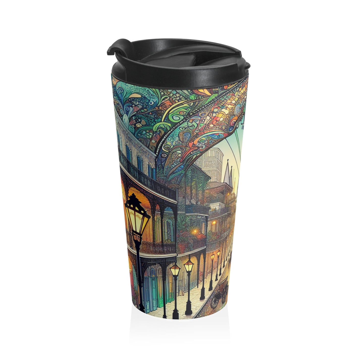 "Vivid Splendor: A Picture of New Orleans's French Quarter" - The Alien Stainless Steel Travel Mug Art Nouveau Style