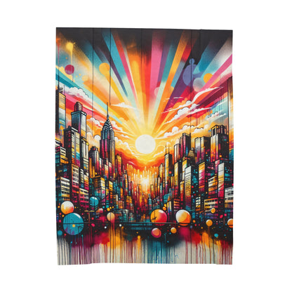 "Cityscape Sunrise" - The Alien Velveteen Plush Blanket Street Art / Graffiti Style