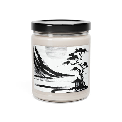 "Armonía del viento y el agua: una pintura con tinta zen" - Vela de soja con aroma a alienígena, pintura con tinta zen de 9 oz