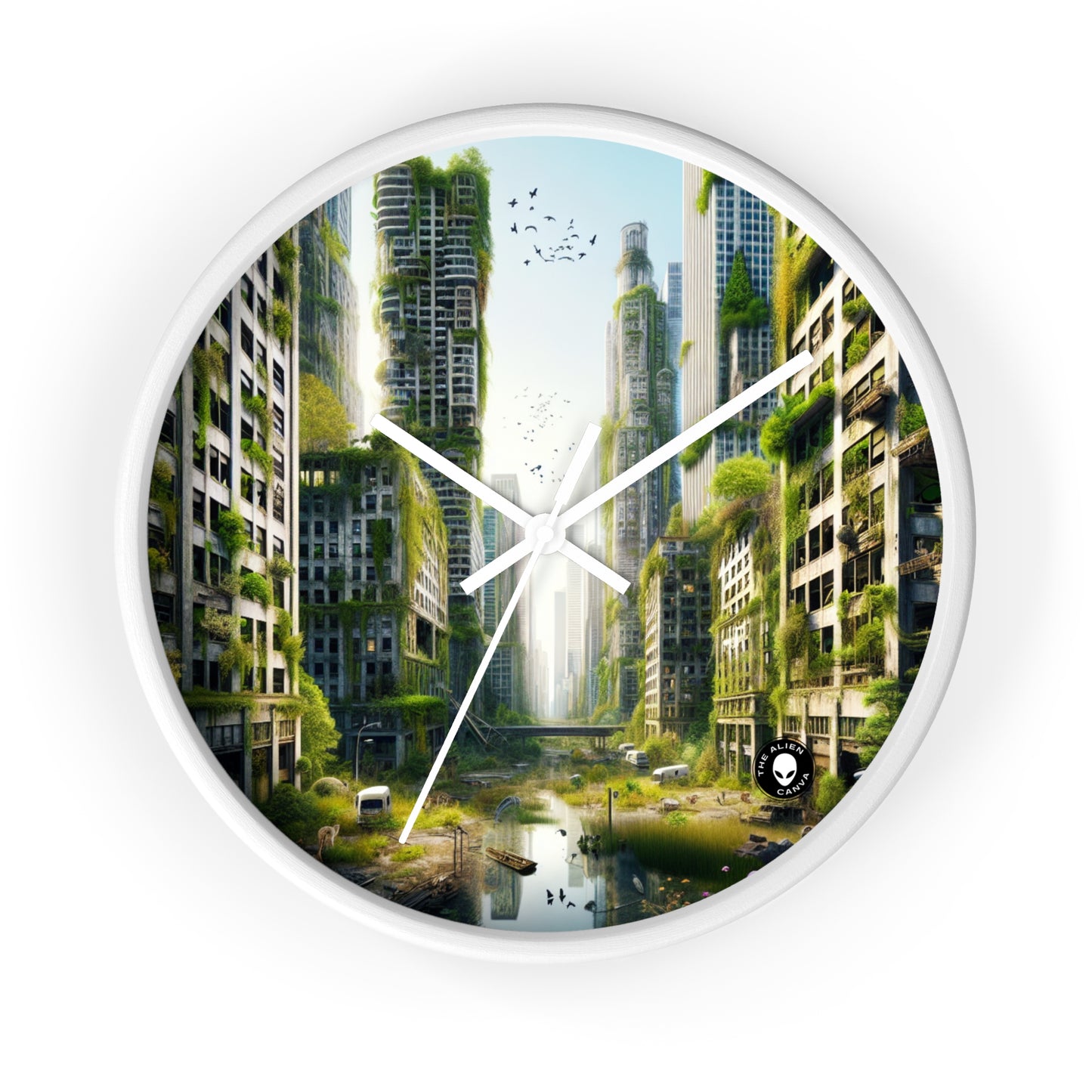 "Nature's Reclamation: A Futuristic Urban Jungle" - The Alien Wall Clock