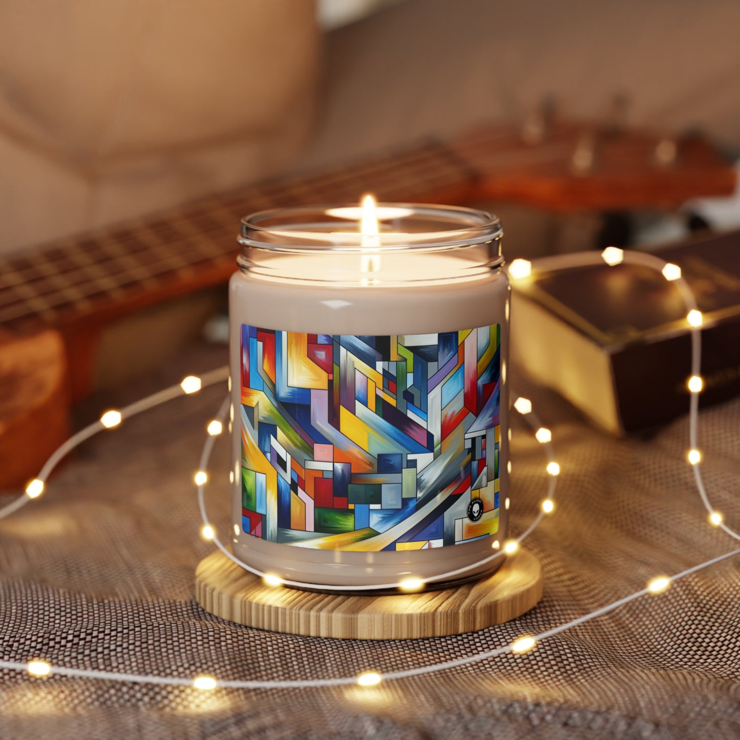 "City Pulse: A Vibrant Nighttime Geometric Journey" - The Alien Scented Soy Candle 9oz Hard-edge Painting