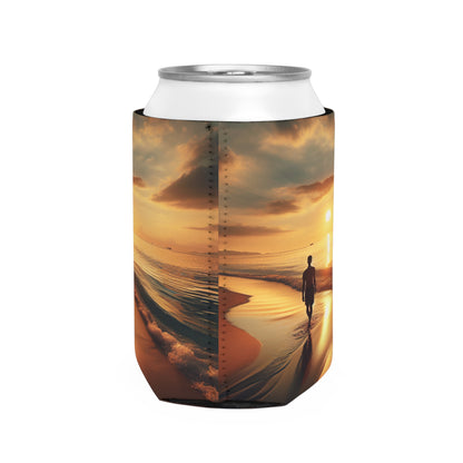 "Une promenade le long de la plage au coucher du soleil" - Style photoréaliste de la pochette Alien Can Cooler