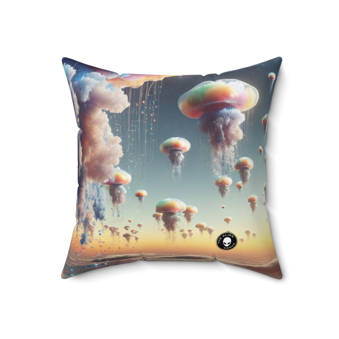 "Jellyfish Sky: A Surreal World" - La almohada cuadrada de poliéster hilado alienígena