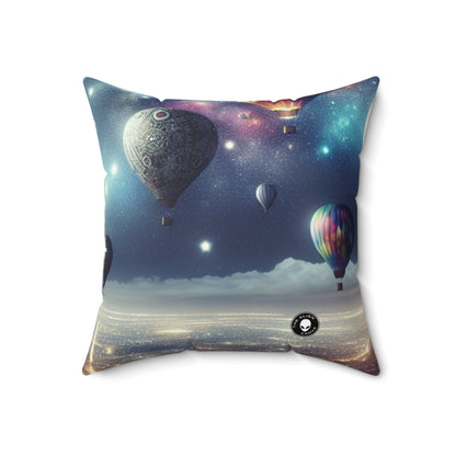 "Starry Night Voyage: Hot Air Balloons Over the City"- The Alien Spun Polyester Square Pillow