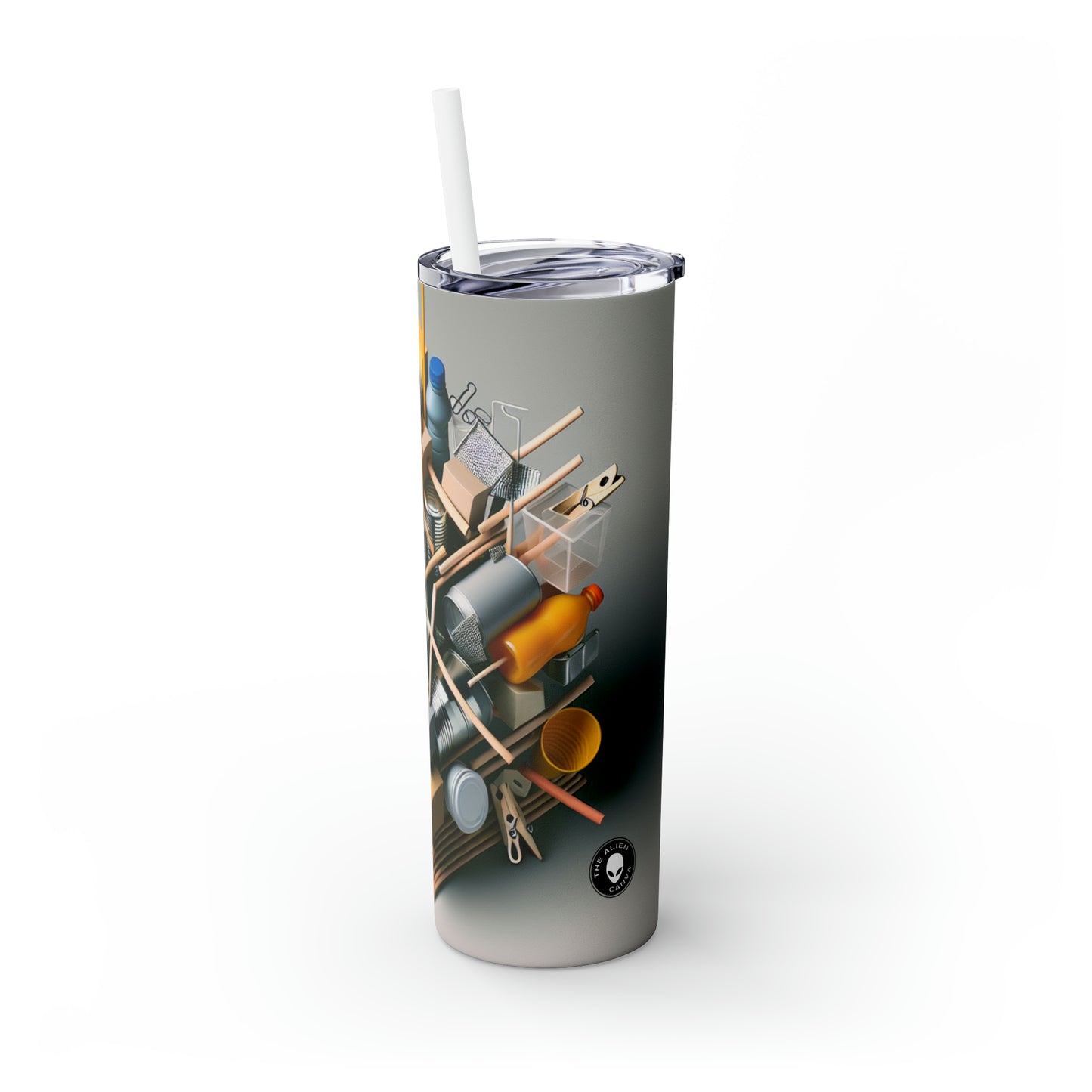 "Household Monochrome: Crafting a 3D Cubist Artwork" - The Alien Maars® Skinny Tumbler with Straw 20oz Cubism