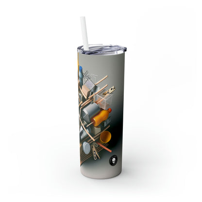 « Monochrome domestique : création d'une œuvre d'art cubiste en 3D » - The Alien Maars® Skinny Tumbler with Straw 20oz Cubism