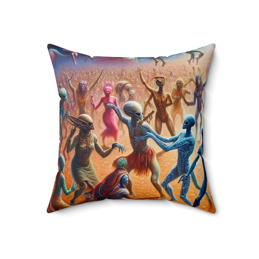 "Interstellar Rave: Embracing Cosmic Unity"- The Alien Spun Polyester Square Pillow