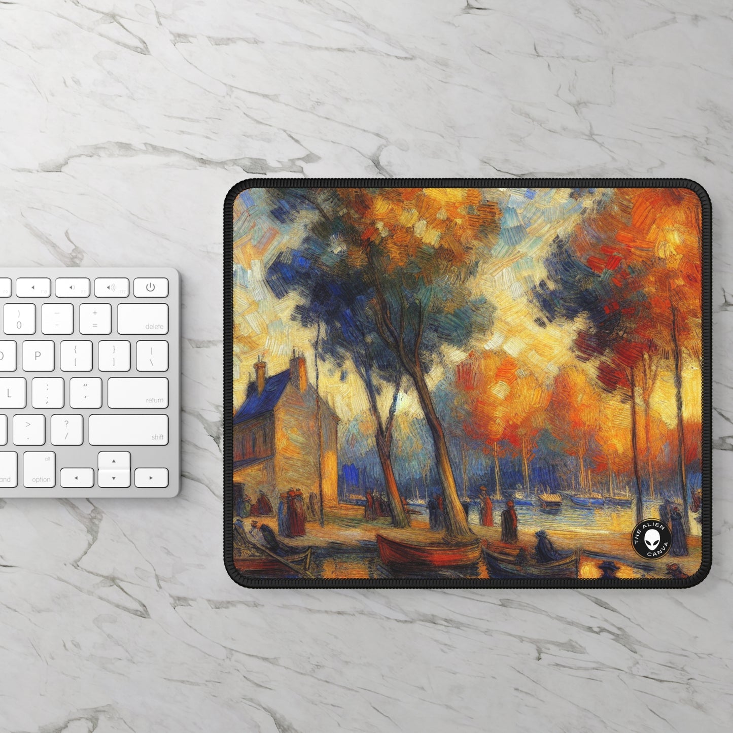 "Tarde lluviosa: un paisaje urbano postimpresionista" - The Alien Gaming Mouse Pad Postimpresionismo