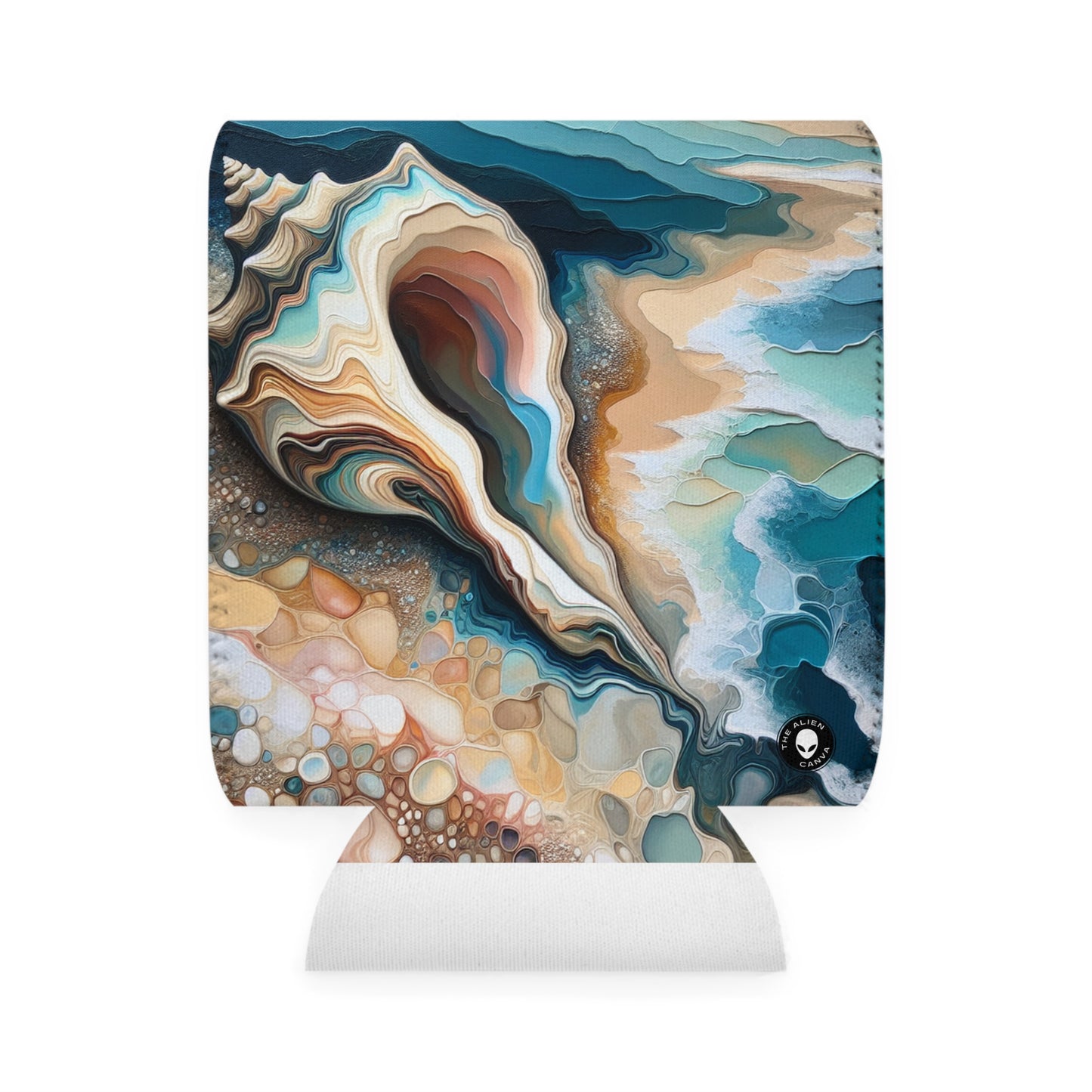 « Une vue sur la plage à travers un coquillage » - The Alien Can Cooler Sleeve Acrylique Pouring