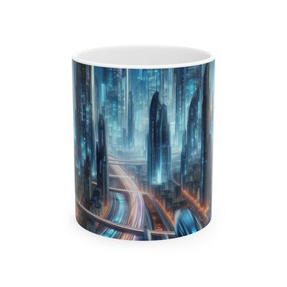 "Neon Skyline: Future Cityscapes" - The Alien Ceramic Mug 11oz