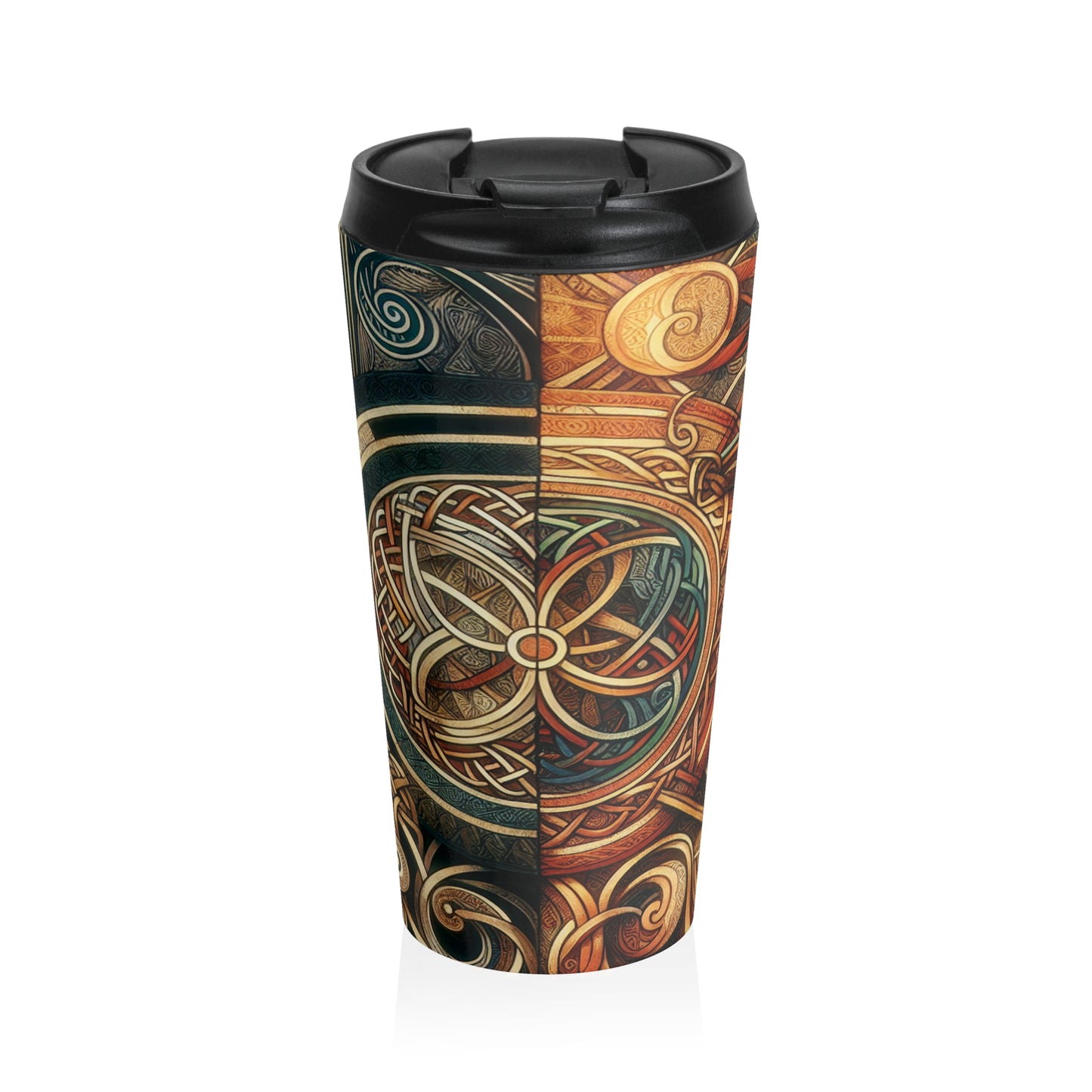 "Metamorphic Threads: Exploring Transformation through Celtic Knot Art" - The Alien Stainless Steel Travel Mug Celtic Art