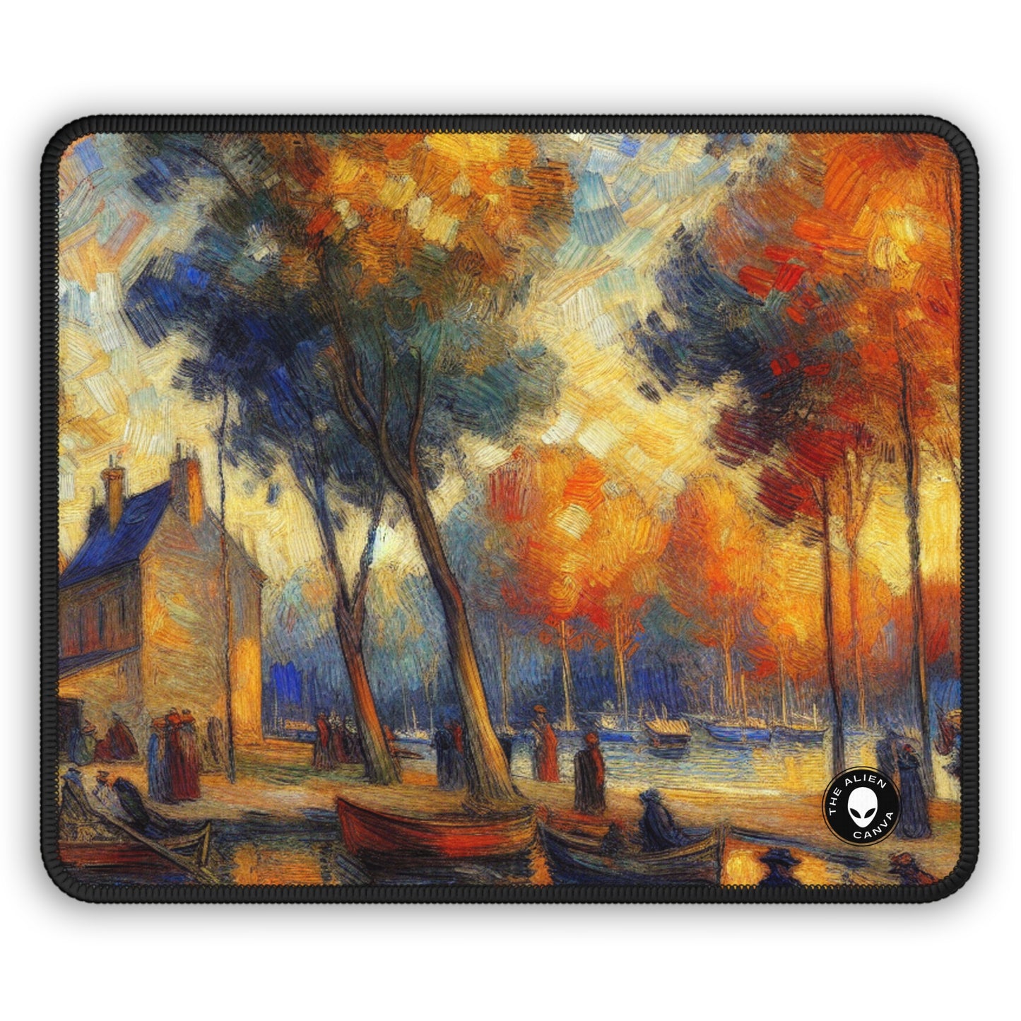 "Tarde lluviosa: un paisaje urbano postimpresionista" - The Alien Gaming Mouse Pad Postimpresionismo