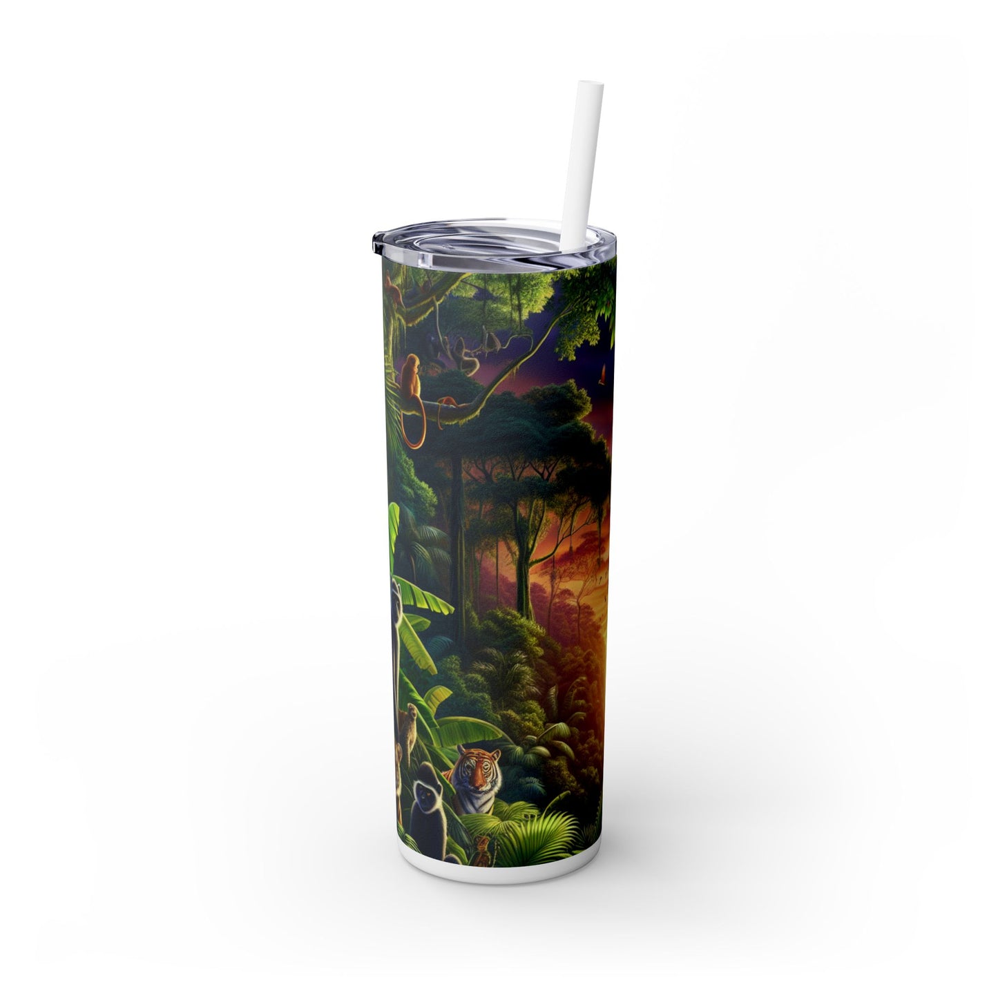 "Dusk in the Jungle: A Wild Encounter" - The Alien Maars® Skinny Tumbler with Straw 20oz