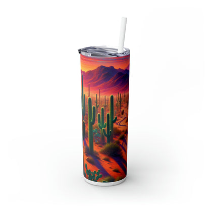 "Glowing rain: A city's reflection" - The Alien Maars® Skinny Tumbler with Straw 20oz Realism