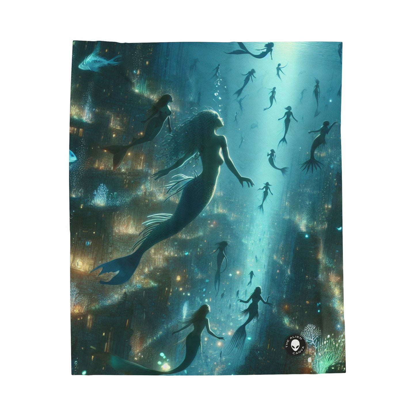 "Enchantment Below: A Bioluminescent Underwater Metropolis" - The Alien Velveteen Plush Blanket