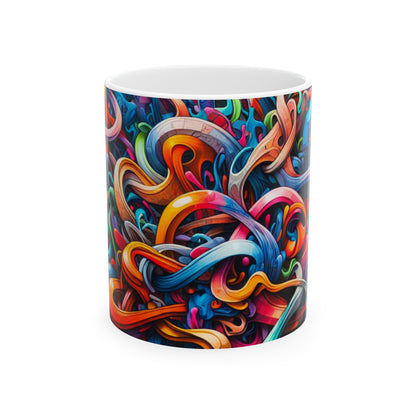 "Urban Vibe: A Graffiti Cityscape" - Taza de cerámica The Alien de 11 oz Graffiti Art