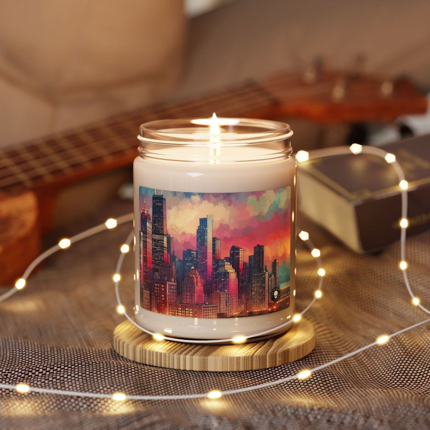 "Dusky Reflections: City Skyline at Sunset" - The Alien Scented Soy Candle 9oz