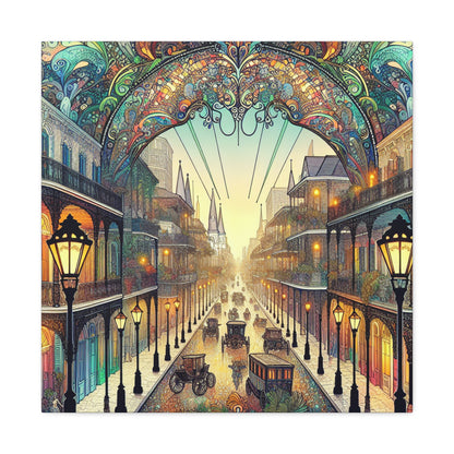 "Vivid Splendor: A Picture of New Orleans's French Quarter" - The Alien Canva Art Nouveau Style