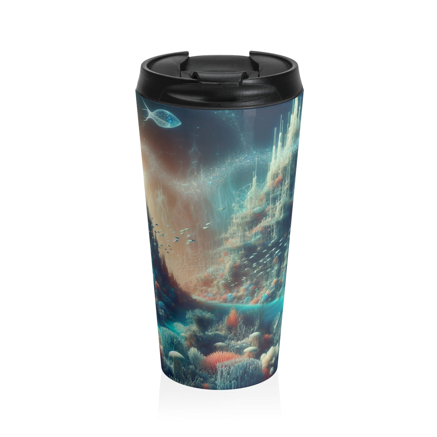 "Paisaje onírico de las profundidades marinas": taza de viaje de acero inoxidable de The Alien