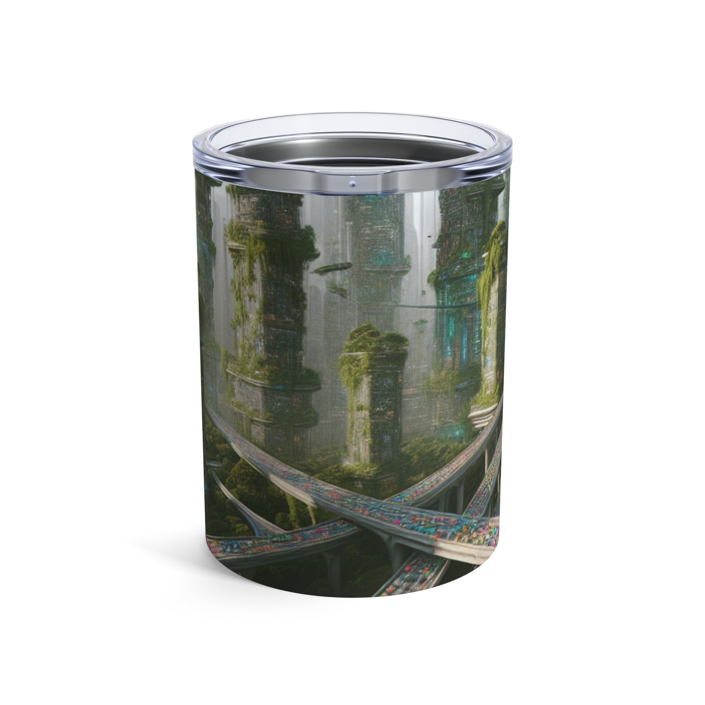 "Utopía futurista: naturaleza y tecnología en armonía" - Vaso Alien de 10 oz