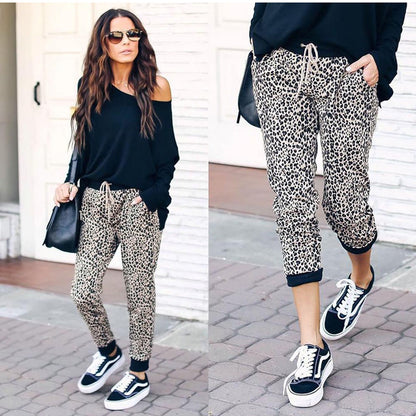 Leopard print rope jogging pants