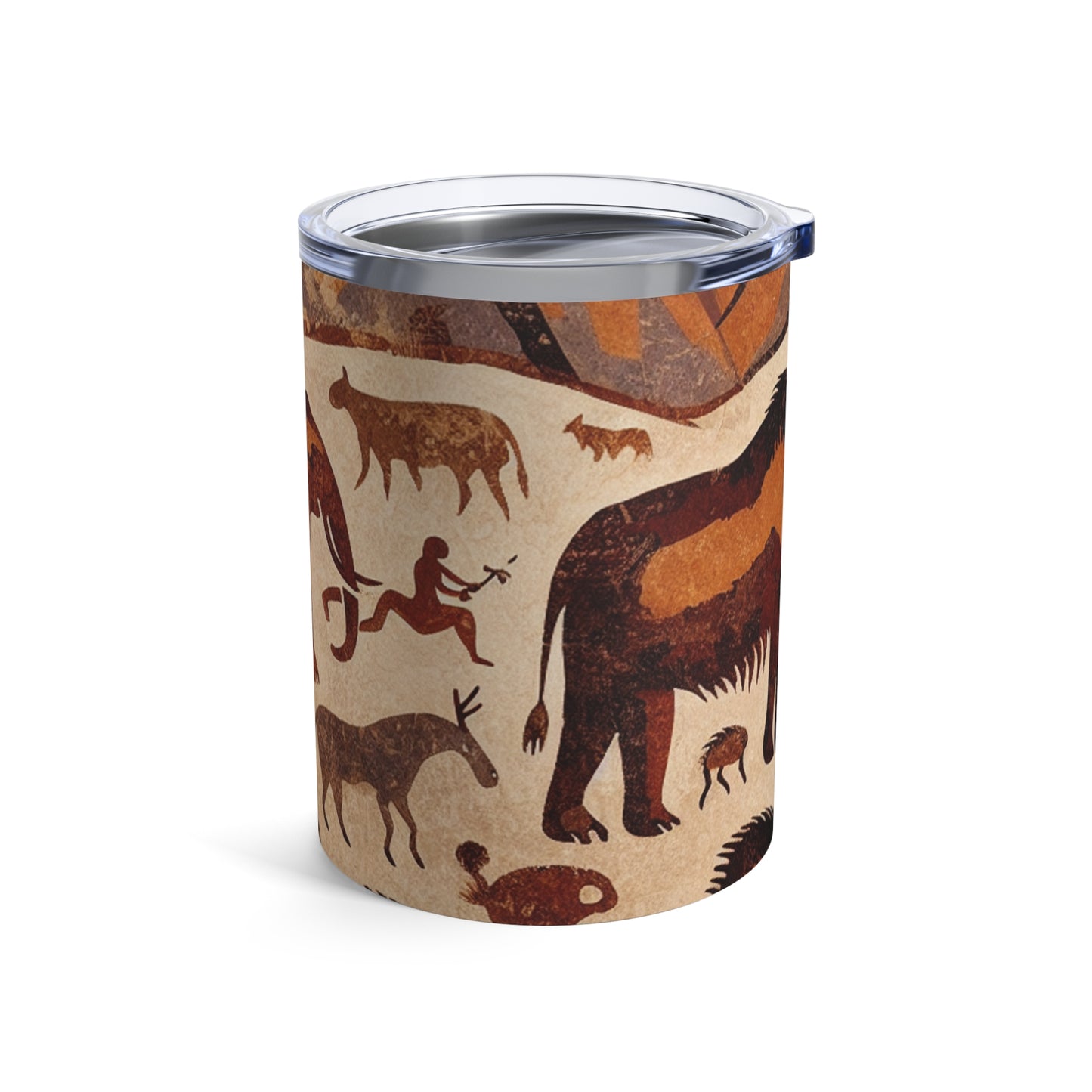 Title: "Ancient Encounter: The Battle of Giants" - The Alien Tumbler 10oz Cave Painting