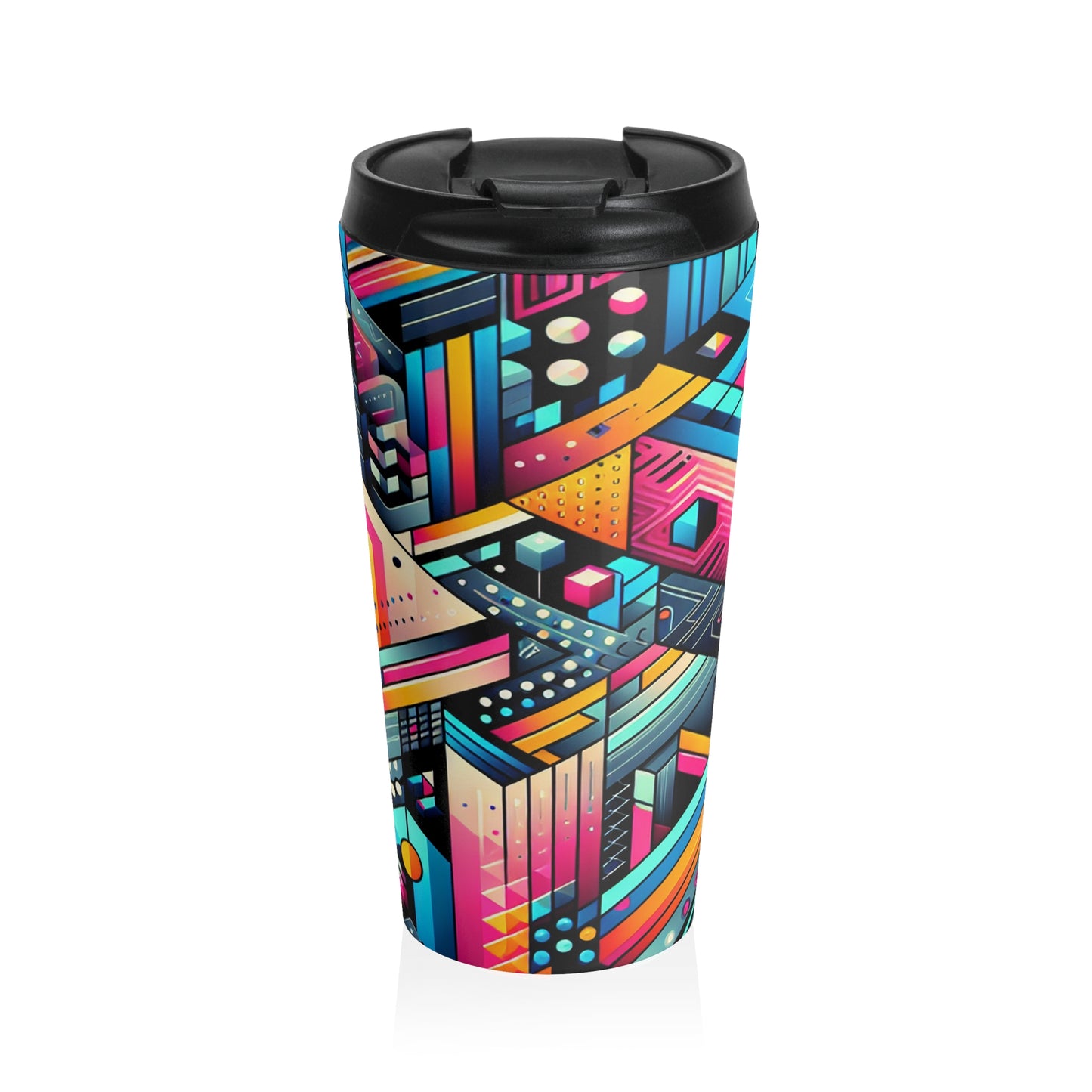 Neon Geometry - Taza de viaje de acero inoxidable alienígena estilo arte digital