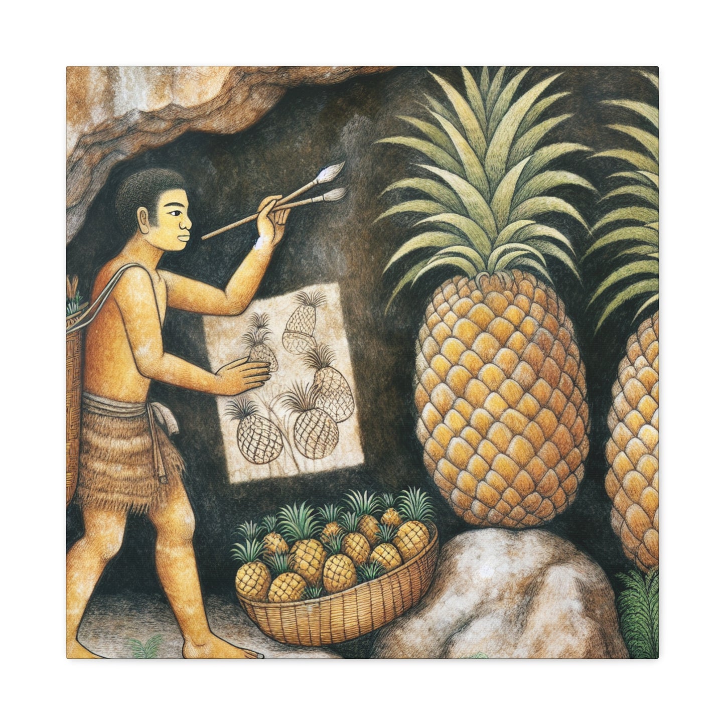 "Récolte d'ananas" - Le style de peinture rupestre Alien Canva