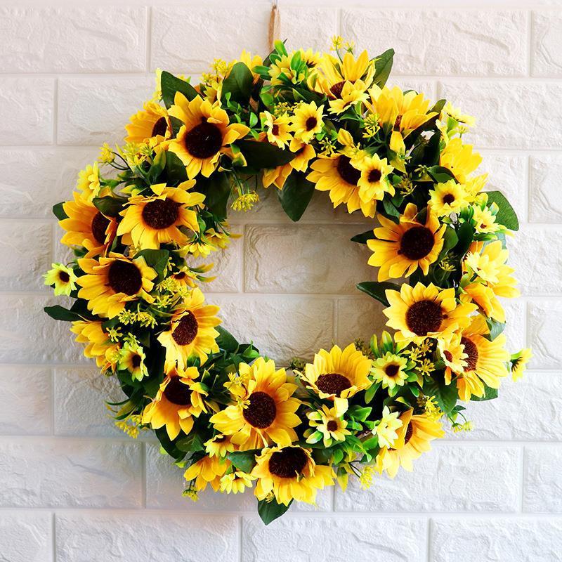 Décoration de porte de guirlande de maison de tournesol de simulation